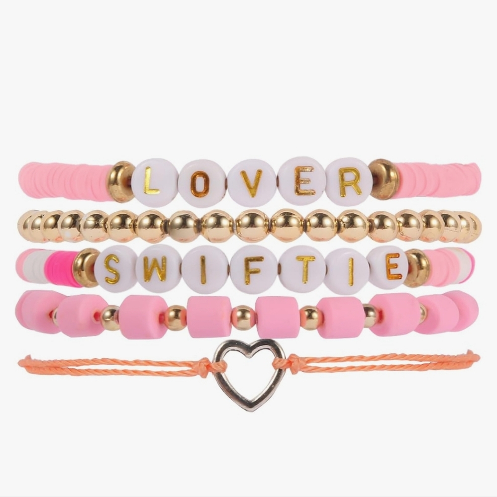 Swiftie. 5 Pack Friendship Bracelets. Pink, White and Gold. NWT.